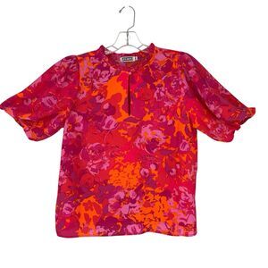 Porter Collective Ruffle Collar Floral Blouse Puff Sleeve Medium Stretch